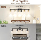 5-Light Bathroom Light Fixtures, 31" Modern Vanity Lights Over Mirror with Clear Glass Shades, Black & Gold Light Fixture, Classic Wall Light Fixture for Mirror Living Room Cabinet Bedroom Porch