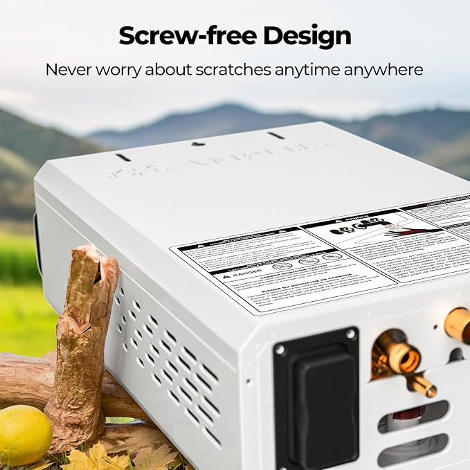 CAMPLUX First F10 Tankless Water Heater with 3-Level Adjustable & Foldable Handle, 2.64GPM, Screw-Free Design, 68,000 BTU Outdoor Portable Propane Water Heater for Camping, LED Digital Display, White