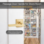 EHOMEWARE 5 Pcs Door Knobs Interior, Passage Door Handle Gold, Modern Closet Door Knobs in Satin Brass Finish, Keyless Door Levers Heavy Duty Door Handle Set, Sleek Door Hardware & Locks