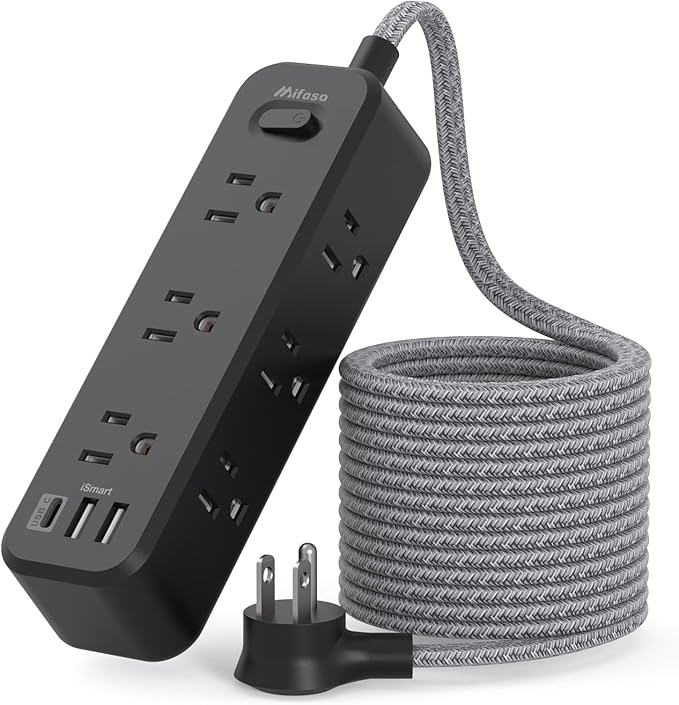 Mifaso Extension Cord, Surge Protector Power Strip, Long Extension Cord with 9 Outlets 3 USB Ports, Extension Cord with Multiple Outlets, USB Power Strip for Dorm Room Essentials, College(10FT, Black)