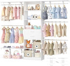 Closet System - 4.75-8FT Closet Organizer System with Wooden Drawers & Cube Storage Organizer, Up To 96" Closet Systems for Nursery & Walk-In Closets with Cuttable Hanging Shelving, White