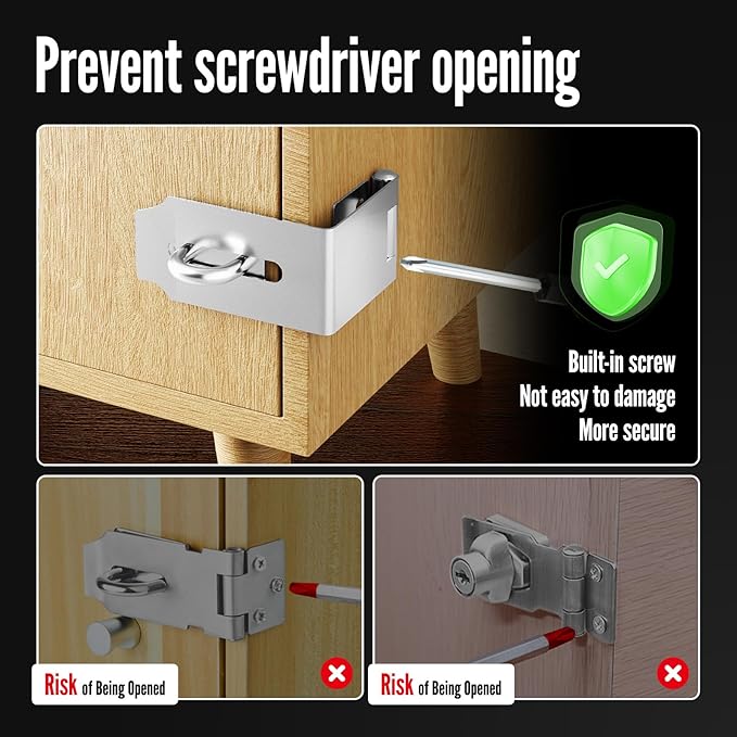 Door Lock Hasp Latch, 90 Degree Solid 304 Stainless Steel File Cabinet Hasp Lock Latch, Extra Thick Gate Lock Hasp Padlock with Keys Brushed Finish (1.96 Inch, Silver)