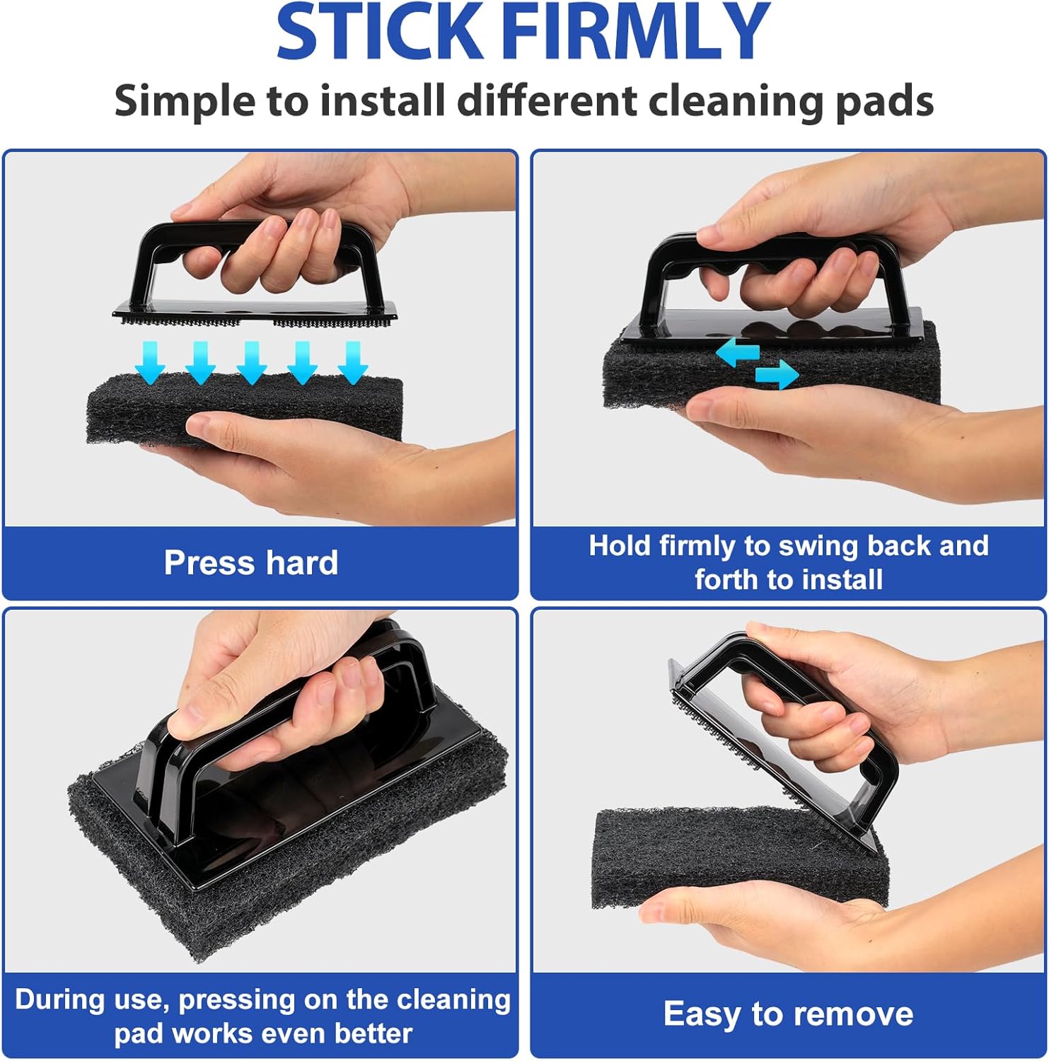 Skylarlife Scouring Pad Brush Cleaning Scrub with Handle Abrasive Pad for Grout Tile Shower and Sink Cleaning, Scrubbing Floor and Tile Boat Polishing Refinishing Bathroom Kitchen Heavy Duty (1-Pack)