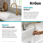 KRAUS Oletto Single Handle Pull Down Kitchen Faucet with QuickDock Top Mount Installation Assembly in Spot-Free Brushed Brass, KPF-2620BB
