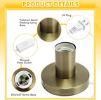 Tuanse 2 Pcs Polished Metal Desktop Lamp Base E26 E27 Screw Light Bulb Holder Sockets Night Light Base Lamp Replacement for Holding Bulb 6 Feet Cord on Off Switch Plug(Bronze,Aluminum)