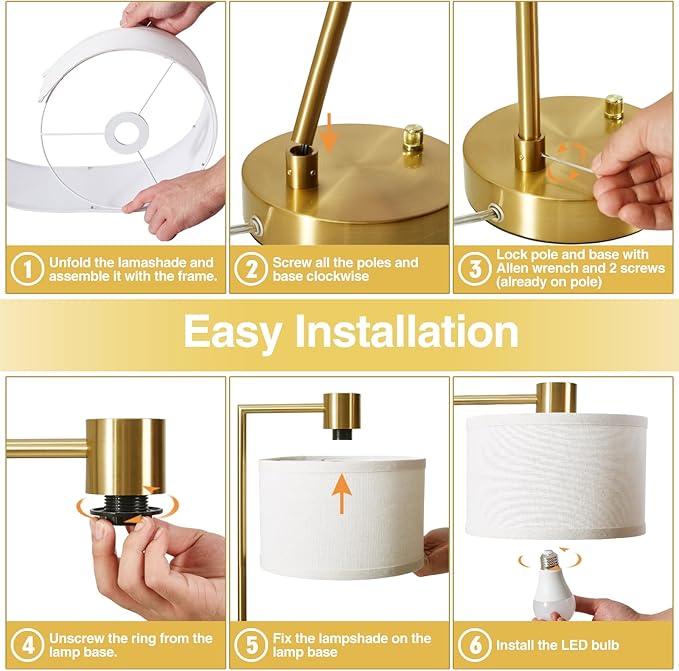 Luvkczc Table Lamp for Bedroom Set of 2 with USB C+A Ports, Fully Stepless Dimmable Bedside Lamp with Linen Lampshade, Nightstand Lamp for Living Room Reading Office, 2 LED Bulbs Included (Gold)