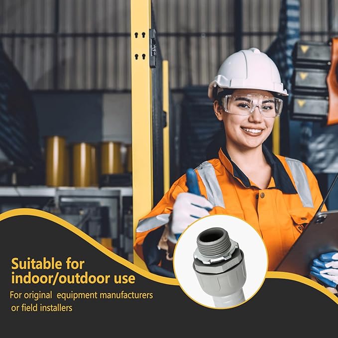 Conduit Connectors, 3/4 Inch Liquid Tight Connector NPT Non-Metallic for PVC Electrical Flexible Conduit Fittings, 180 Degree Straight, UL Listed for Home Outdoor Tubes Tools, Grey (5-Pack)