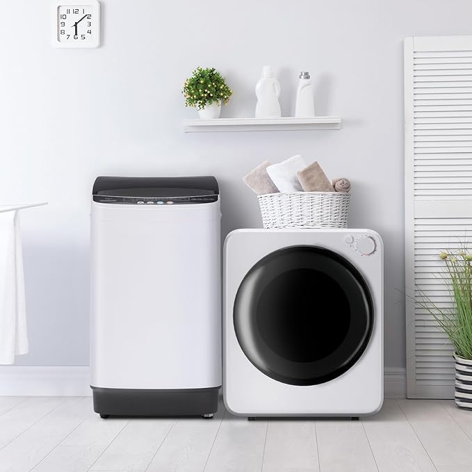 1.6Cu.Ft Portable Clothes Dryer and 16LBS Full Automatic Washing Machine Set, Washer and Spinner Combo, Stainless Steel Tub, Space Saving,Ideal for Laundry, Apartments, Dorms