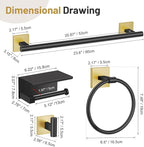 5-Piece Black Gold Bathroom Hardware Set, SUS304 Stainless Steel Bathroom Accessories Set 23.6 inches Towel Bar, Toilet Paper Holder with Shelf, Towel Ring and Two Towel Hooks Wall-Mounted