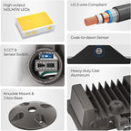 CINOTON 55W LED Flood Light 3CCT (3000K/4000K/5000K), 7700LM Dusk-to-Dawn Photocell Outdoor Security Lighting, 120V IP65 Aluminum Wall Pack for Porch/Barn, 180° Knuckle Mount, 2 Modes, ETL, 4 Pack