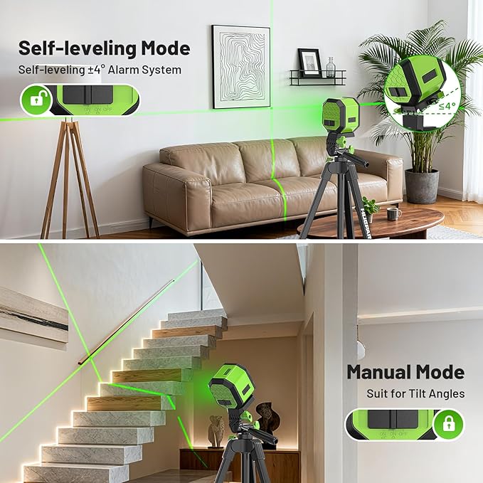 Laser Level with 60 Inch Tripod, Huepar 100Ft Self Leveling Laser Level Rechargeable Green Cross Line Lazer Leveler Tool for Picture Hanging, Tile, Home Renovation, 360° Magnetic Bracket &Target Plate