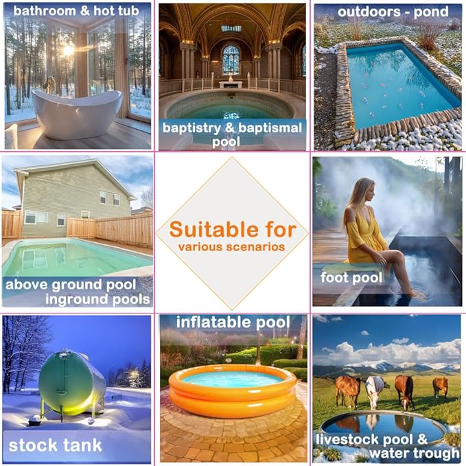 1300W Titanium Immersion Water Heater for Pool and Hot Tub, with Gfci Plug/Thermostat for Bathtub, Inflatable Hot Tub, Small Above Ground Pools, Baptistry, Baptismal Pool Heater