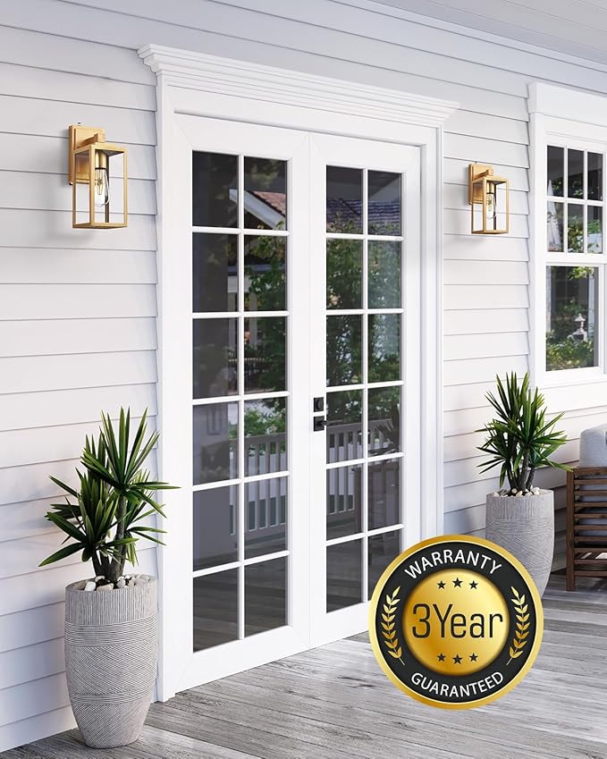 VIANIS Gold Outdoor Wall Light Dusk to Dawn Sensor, Exterior Wall Mount Sconces Lanterns Fixture for House, Golden Waterproof Aluminum Outside Wall Lamps for Patio, Porch Lighting for Garage Entryway