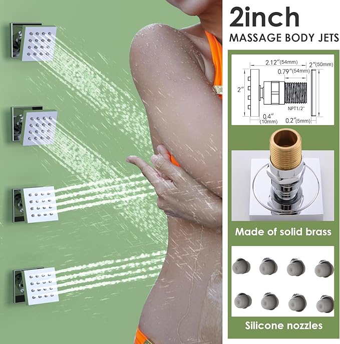 Enga Dual Shower Head Shower System with Body Jets, Wall Mount 10+6" Dual Rain Shower Head with 2 in 1 Handheld Spray for Two People, Shower Faucet Set with Valve Kit, Chrome