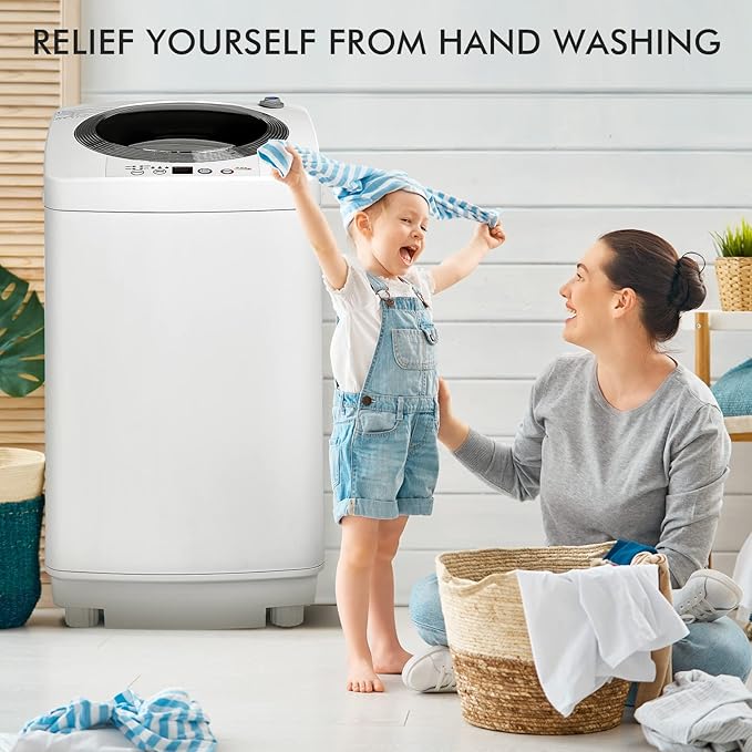 RELAX4LIFE Full-Automatic Portable Washing Machine, 8 LBS Capacity w/6 Programs & 3 Water Levels, LED Display, Drain Pump, Compact Laundry Washer and Dryer Combo for Home, Dorm, Apartment, RV, Camping