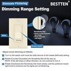 BESTTEN 2 Pack Almond Dimmer Wall Light Switch, Compatible with Dimmable LED, CFL, Incandescent and Halogen Bulb, Single Pole or 3-Way Dimmer Switches, 120VAC, Decorator Wall Plate Included,
