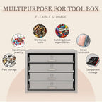 Steel Compartment Box Slide Rack, 4 Divider Scoop Boxes, Cold-Rolled Steel, 20" L x 15.75" W x 15" H, Carry-on Tool Box, Gray — Small Parts Organizer for MRO, Shop & Garage