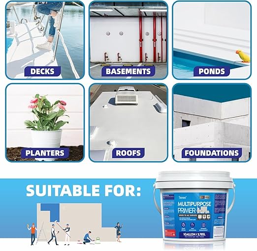 1 Gallon Liquid Rubber Multi-Purpose Primer, EPDM & TPO Primer with Gloves, Water-Based Elastomeric Roof Coating for Outdoor, High-Adhesion Bonding RV Roof Coating for Concrete, Deck, Wood, Metal
