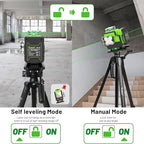 Outdoor Laser Level 360 Self leveling with Laser Level Receiver, 4x360 Green Cross Line Laser with Bluetooth, Huepar P04CG＆LR-8RG, Laser Class: Class II (IEC/EN60825-1/2014), 1mW power output