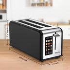Mecity 4 Slice Toaster with Touchscreen Long Slot, Stainless Steel Smart Bread Toaster for Bagel Muffin Waffle Gluten Free Breads, Timer, Defrost, Reheat, 120V 1400W