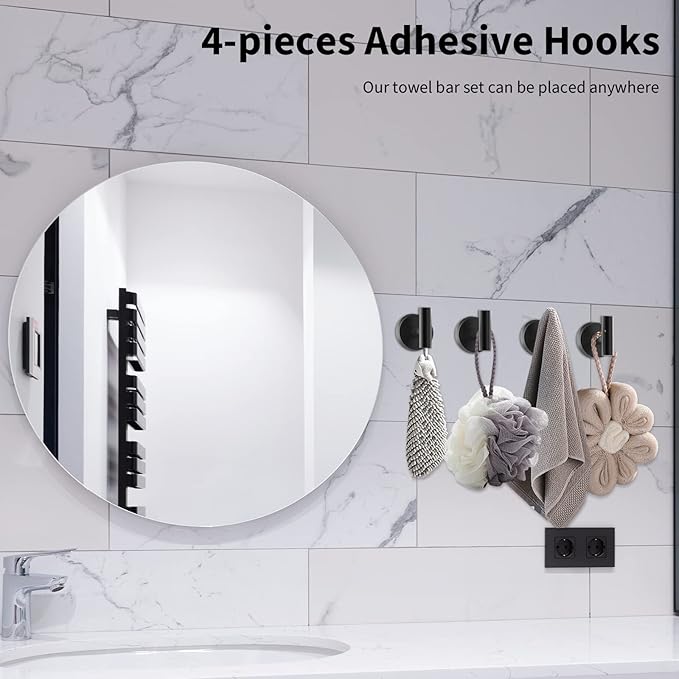 Newfun 10 Piecess Matte Black Bathroom Hardware Set - Includes 24inch Towel Bar, Robe Hook, Toilet Paper Holder, Bathroom Accessories Set Stainless Steel Wall Mounted (Matte Black)