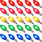 25 Pack Multi-color C7 Replacement Christmas Light Bulbs Vintage Colorful Light Bulbs, for Xmas C7 String Lights Replacement Bulbs & Christmas Tree Home Party Yard Color Bulb Decor, E12 Base, 5W