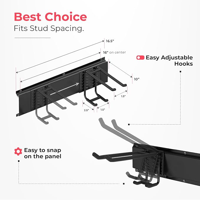 Garage Wall Organizer | 96" Heavy-Duty Tool Storage Rack | Adjustable Double-Layer Hooks | 600 lbs Capacity | Carbon Steel Wall Mount Holder for Shovels, Rakes, Ladders & Power Tools
