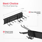 Garage Wall Organizer | 48" Heavy-Duty Tool Storage Rack | Adjustable Double-Layer Hooks | 300 lbs Capacity | Carbon Steel Wall Mount Holder for Shovels, Rakes, Ladders & Power Tools
