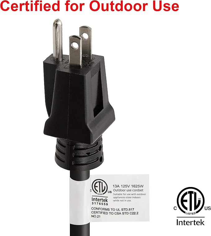 Clear Power 15 ft Indoor/Outdoor Extension Cord 16/3 SJTW, Black, Water & Weather Resistant, Flame Retardant, 3 Prong Grounded Plug, CP10123