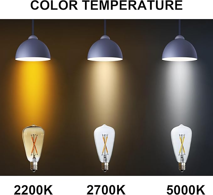6pcs ST38 Edison Small Bulb 2W Equivalent to 15W-20W E12 Warm Base Clear Glass LED Bulbs for Chandeliers Fans Candelabras Outdoor ST38 String Lights
