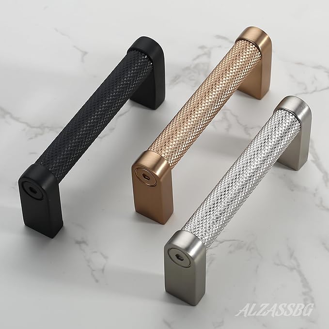 Alzassbg 10 Pack Satin Nickel Cabinet Pulls, 5 Inch(128mm) Hole Centers Cabinet Handles Kitchen Hardware Knurled Drawer Handle Pull AL3101SN