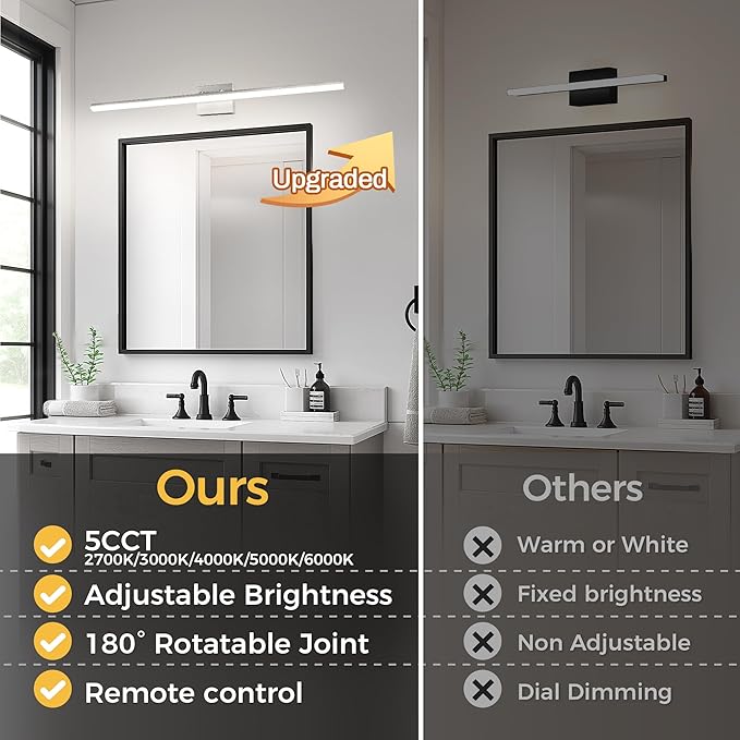 L LOHAS LED 48-Inch Bathroom Vanity Light Bar Over Mirror, Brushed Nickel Modern Bathroom Light Fixtures, 5CCT Adjustable LED Vanity Lights for Living Room Wall with Remote Control