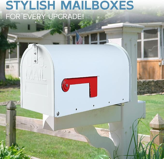 White Mailboxes for Outside Post Mount, Galvanized Steel Metal Mailbox, Standard Size, 20 x 8.7 x 6.7 Inches