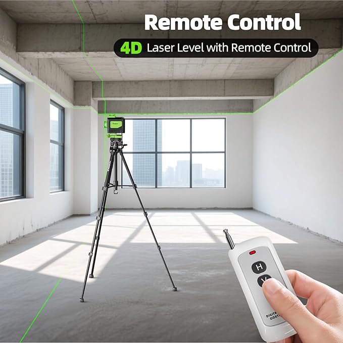 Huepar Laser Level 4x360 Self Leveling with 60" Tall Tripod, 4D Green Cross Line Lazer Leveler Tool with Outdoor Pulse Mode, 16 Lines Great for Tiling, Ceiling, Wall Work & DIY Home Renovation