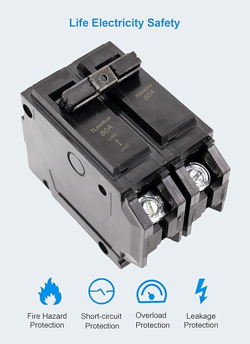80 amp 2 Pole Breaker Plug-in Mount Type THQL Feeder Molded Case Circuit Breaker 120/240V AC, Compatible with GE Thick Series and Q-Line Series Load Centers