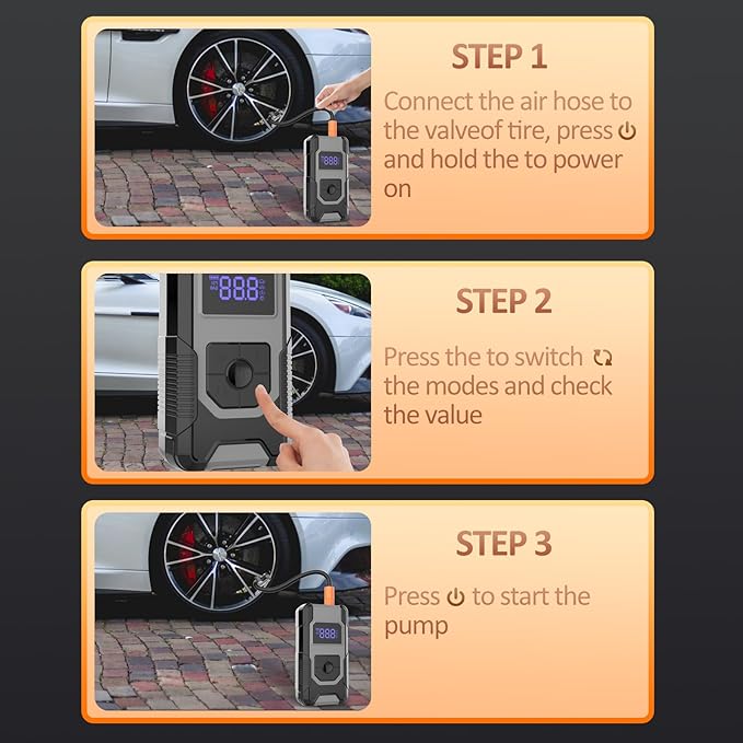 Portable Air Compressor Tire Inflator, 160PSI 4X Faster Air Pump with Digital Pressure Gauge & LED Display, Auto Shut-off Function for Car, Motorcycle, Truck, Bike, Ball