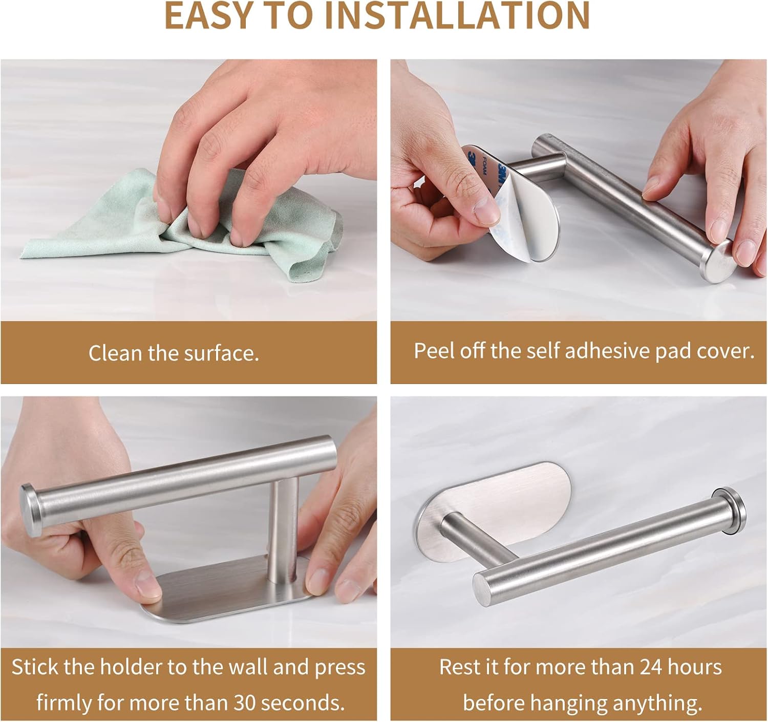 Toilet Paper Holder,Brushed Nickel,Wall Mount, Upgraded Adhesive Toilet Roll Holder,no Drilling,Bathroom/Rv/Washroom,SUS 304 Stainless Steel,Rustproof (Brushed Nickel, 1 Piece)