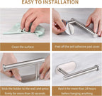 Toilet Paper Holder,Brushed Nickel,Wall Mount, Upgraded Adhesive Toilet Roll Holder,no Drilling,Bathroom/Rv/Washroom,SUS 304 Stainless Steel,Rustproof (Silver, 2 Pieces)