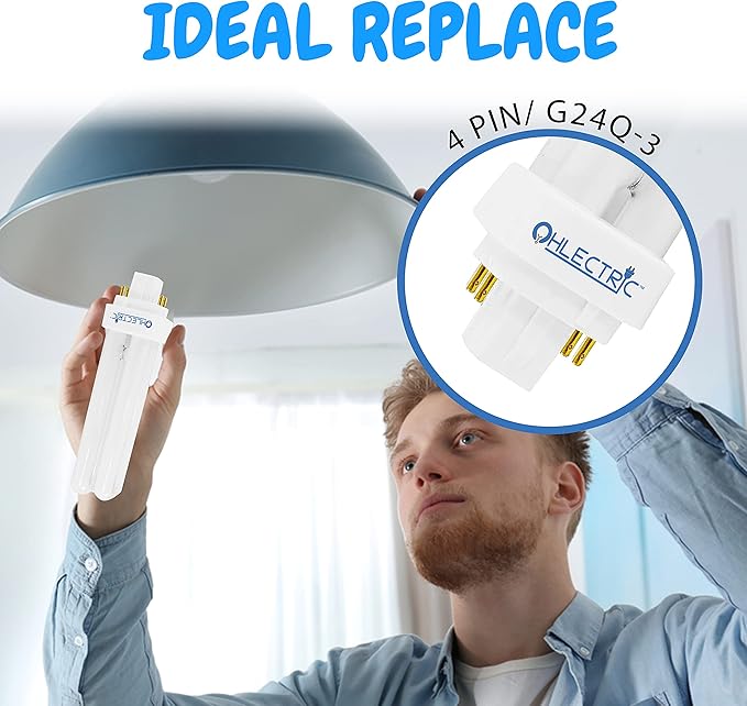 OHLECTRIC 26-att Fluorescent Tube with G24q-3 Base - 4100K Double Tube Fluorescent Lamps - Perfect for Outdoor Spaces and Public Buildings - Pack of 4