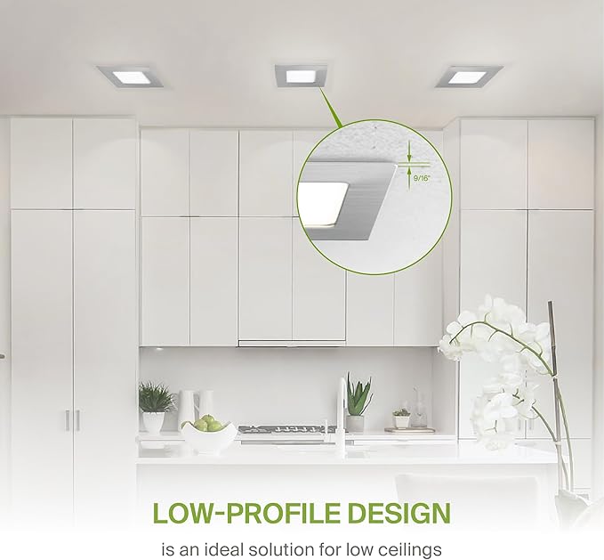 ASD 6 Pack LED Square Recessed Lighting 3 Inch, 5 CCT 2700K-5000K, 6W 30W Eqv, Ultra Thin Dimmable Ceiling Lights with J Box, Canless Wafer Downlight, Slim Panel Light, UL Energy Star, Brushed Nickel
