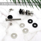 Universal Toilet Tank to Bowl Bolts Kit, Heavy Duty Toilet Bolts, Waterproof Stainless and Rubber Washers Gaskets with Extra Long Nut Screw for Fastening (Silver) (2, Short)
