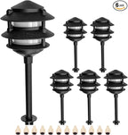 Lumina Lighting® Low Voltage Landscape Lighting Cast-Aluminum Pagoda Path and Area Light Warm White 4W G4 LED Bulb and ABS Ground Stake Included for Yard Walkway Lawn PAL0103-BkLED6 (Black,6-Pack)