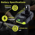 2 Packs 3.0Ah High Capacity Replacement for Ryobi 18v Battery P108 P104 P105 P102 P103 P122 P109 Li-ION Compatible with Ryobi 18V ONE+ System Cordless Power Tools and Charger