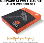 MULWARK 14 PC T-handle Allen Wrench Set Metric and Standard with T Handle Hex Key and Long Hex Driver Set |Christmas Gift|Wall-Mounted Storage Box, Clear Marking, Two-Tip Design, and Chamfered Tips