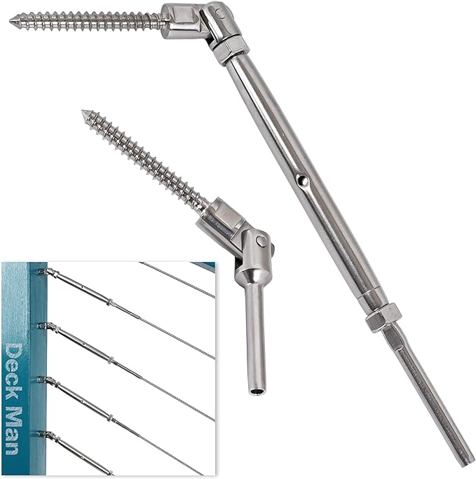 1/8 inch T316 Stainless Steel Adjustable Angle Single-Screw Cable Railing Kit/Hardware for Wood Posts，Marine Grade (30 Pairs)