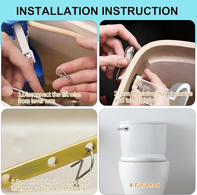 Toilet Handle Replacement Kit Universal Bowl Repair Inside Tank Trip Lever Stainless Steel Flapper Chain Flush Front Mount Chrome Brass Fitting with American Standard Gerber Compatible Parts