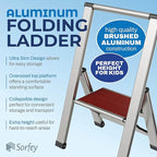 Step Ladder 1 Step Folding, Decorative - Beautiful Mahogany & Silver Aluminum, Ultra Slim Profile, Anti Slip Steps, Sturdy-Portable for Home, Office, Kitchen, Photography Use,by SORFEY