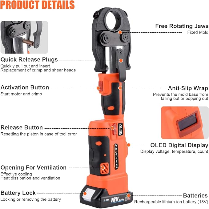 Pro Press Tool with 1/2", 3/4", 1"Pro Press Copper Crimper Tool with 12-Ton Hydraulic Power, Apply US Standard Copper Pipe or Stainless Steel Tube, Suitable for Plumber