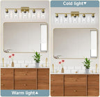 Modern Brushed Gold 5 Light Bathroom Vanity Light,31 inch Vanity Lights for Bathroom with Clear Glass for Mirror Kitchen Living Room Hallway Cabinet Porch