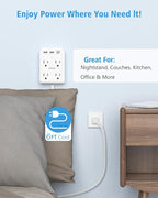 Flat Electrical Outlet Extender with USB C Ports, 4 Outlet 3 USB Wall Plug, 6 ft Thin Extension Cord, Flat Plug Power Strip Surge Protector for Home, Office. White